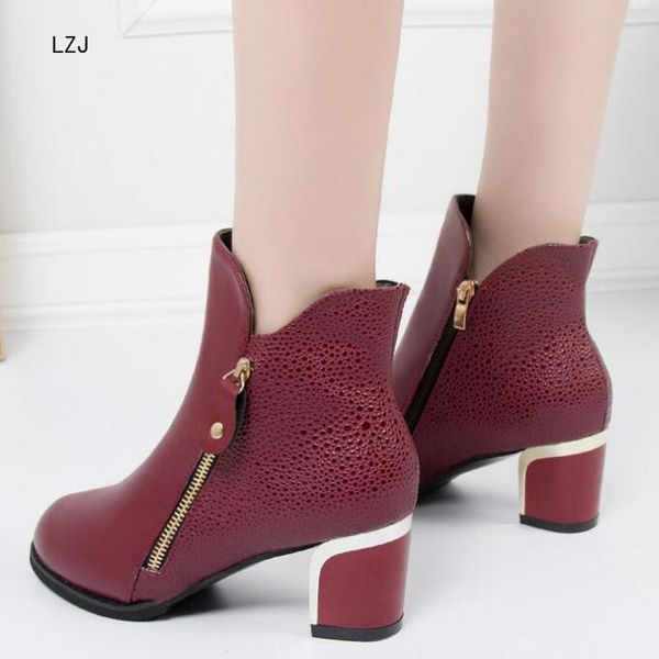 

lzj 2019 autumn and winter new women's high heel and ankle boots women's lace zipper platform boots fashion pu shoes 35-43, Black