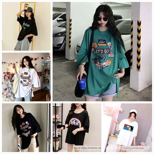 

short-sleeved t- printed loose large size base short-sleeved t- women's shirt printed loose large size women's base shirt, White