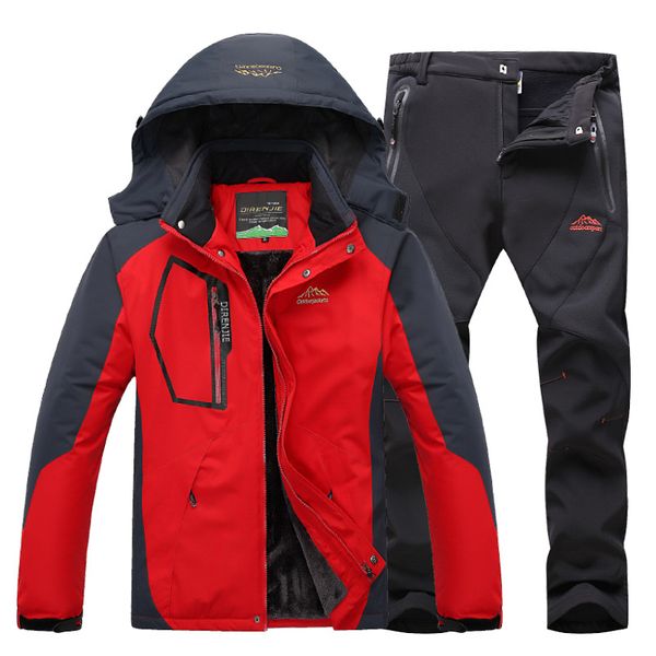 

men winter waterproof jackets and pants fleece warm plus size outdoor suit fishing hiking windproof outdoor jackets pants set, Blue;black