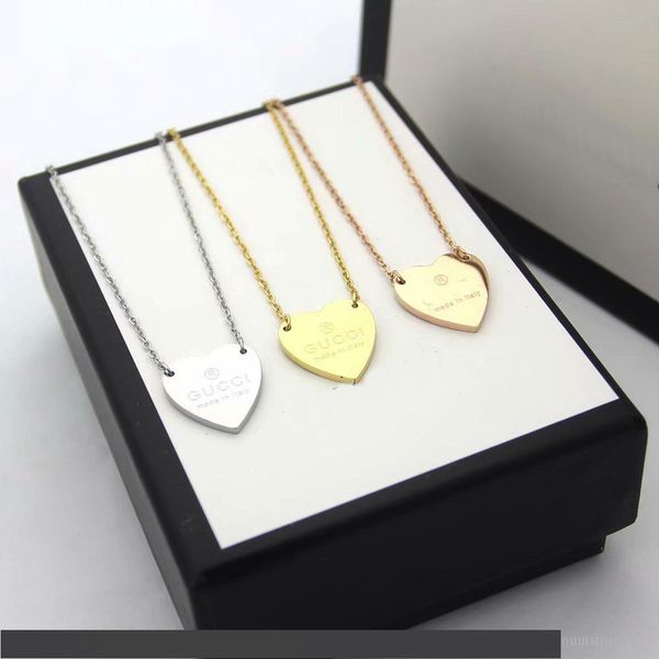 

europe america fashion style lady 316l titanium steel g letter 18k plated gold necklaces with single heart pendant 3 color, Silver