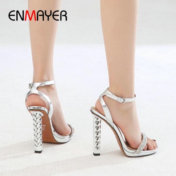 

enmayer натуральная кожа сандалии на платформе основные партии пряжка ремень офис леди высокие каблуки квадратный каблук кристалл сандалии ж, Black