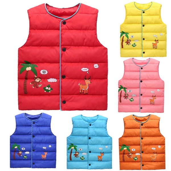 

2-7y casual kids baby girl boy fall winter waistcoats padded cotton vest coats children printed outerwear casual warm waistcoat, Blue
