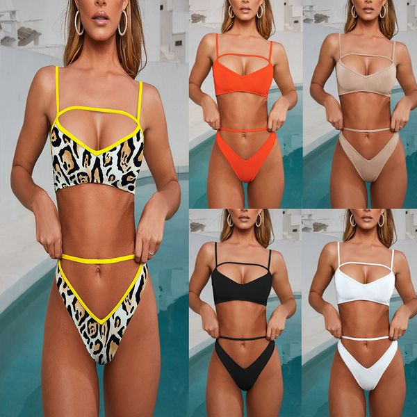 

2019 new bikini new european and american simple bathing suit multi-color women's split swimsuit