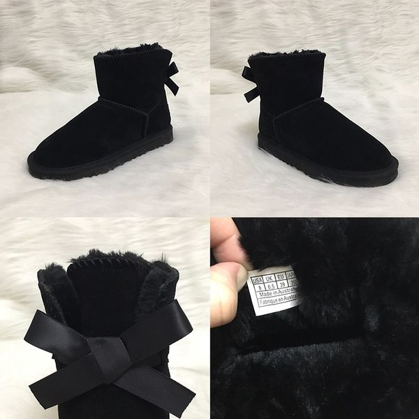 

women snow boots australian style cow suede leather 2 bow back winter bowtie lady luxury short boot brand ivg fashion cowboy designer shoes, Black
