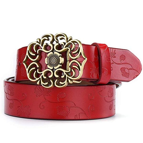 

women's leather belt carved ladies pure leather korean retro embossed jeans wide belt ladies belt (red/white/black/yellow))