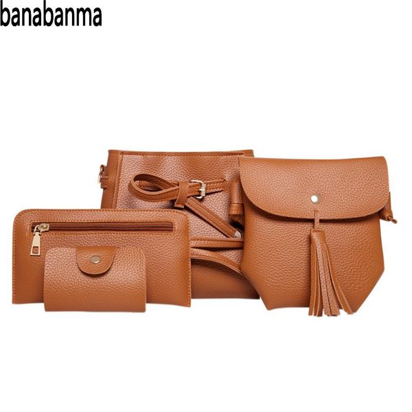 

banabanma 4 шт. / компл. женская мода сумки набор простой сплошной цвет кожаные сумки на ремне роскошные сумки женские сумки дизайнер zk40
