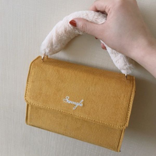 

kawaii plush handle women's handbag simple corduroy letter print solid shoulder crossbody bags for women literary ladies purses