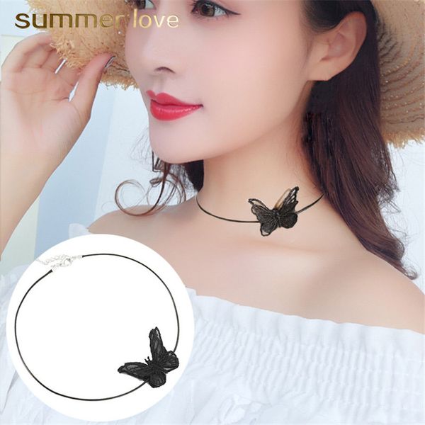 

fashion white/black lace butterfly choker necklace for women clavicle chain korea style elegant necklace jewelry gift wholesale, Silver