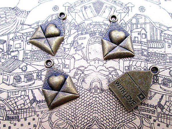 

60pcs-- envelope charms,antique bronze lovely heart mail letter charms pendant 18x12mm, Bronze;silver
