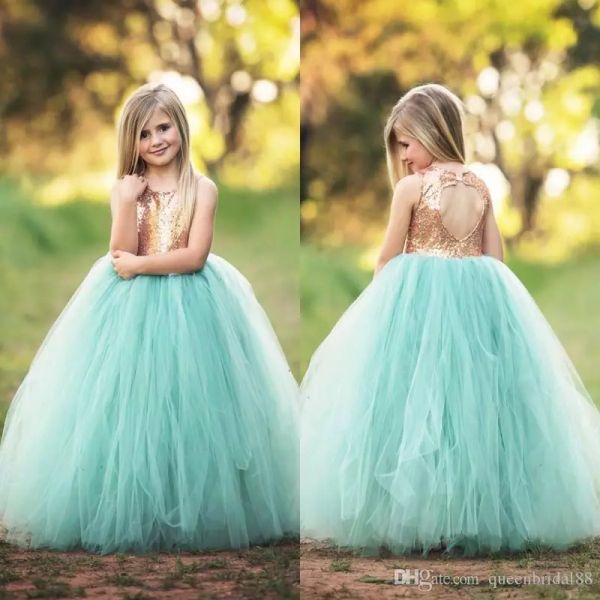 

long tulle ball gown flower girls dresses for weddings 2018 sparking sequined backless pageant gowns princess, White;blue