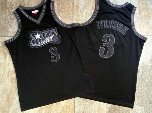

menphiladelphia76ers#allen3#iverso#black basketball jersey with tight embroidered fabric and precision stitched embroidered jersey, Black;red