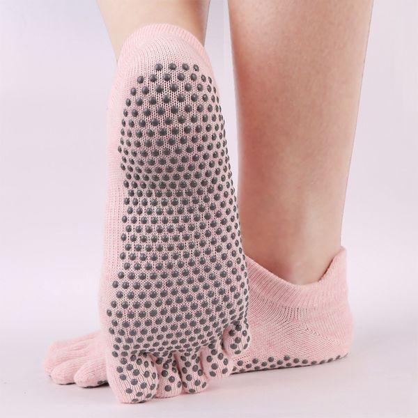 

sports socks women anti-slip yoga fitness pilates training finger five toe sport cotton sock slipper 2 pairs, Black