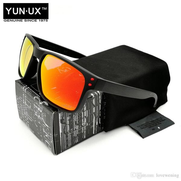 

fashion famous custom polarized sunglasses yo92-44 series for men smoke black frame red mark with signature ruby lens glasses ing, White;black