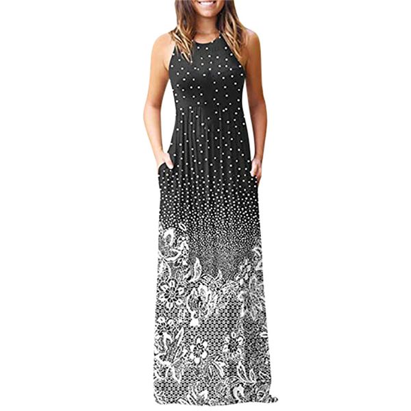 

Feitong Women Dress Party Derss Casual Floral Printed Sleeveless With Pocket Maxi Dress Floral Print Long Dress Vestidos Mujer
