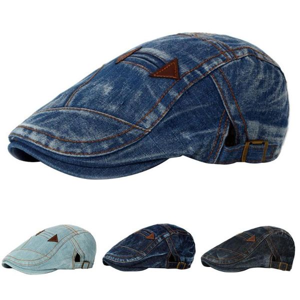 

мода мужчины открытого патчи denim берет cap flat golf driver newsboy sun hat зимняя береты h урожай береты сплошной цвет cap, Blue;gray
