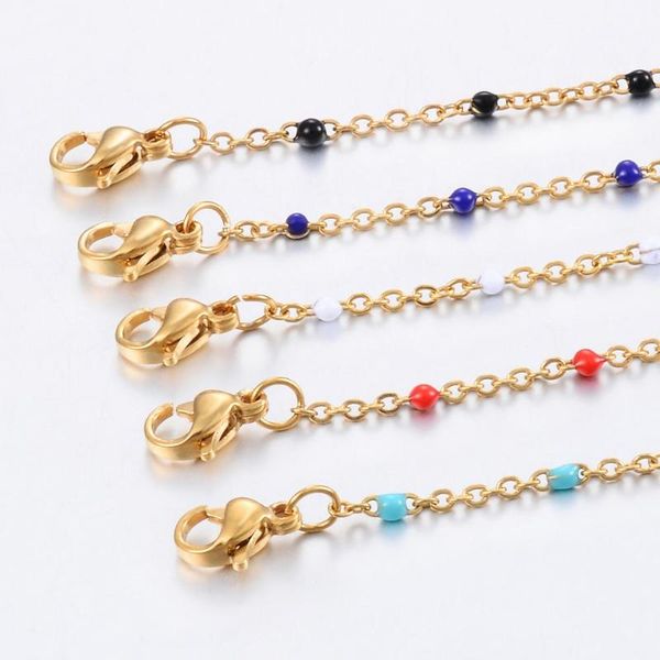

stainless steel gold/steel tone beaded chain bracelet colorful enamel satellite beads bracelet fashionable ladies jewelry, Black