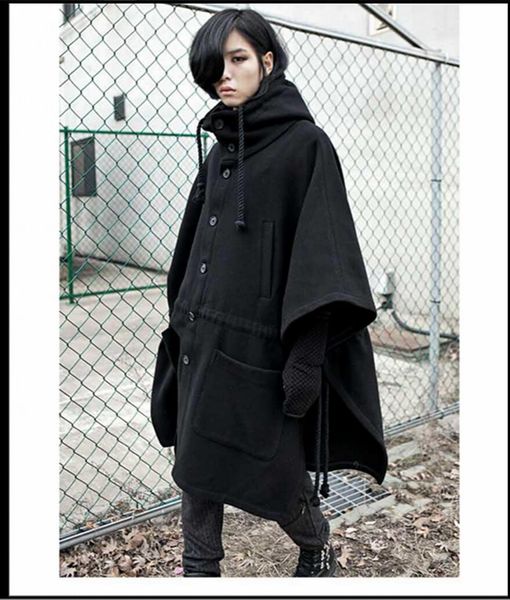 

hoodie cape cloak men's long-sleeved jacket korean young men non-mainstream long coat loose bat sleeve coat spring and autumn, Tan;black
