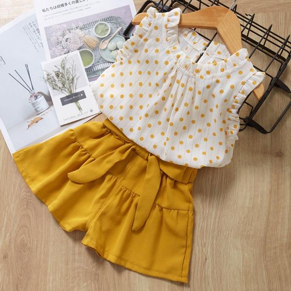 

princess children sets polka dot t-shirt+ bow shorts kids girls clothing sets girls outfit for 1-6t 2020 new summer girl clothes, White