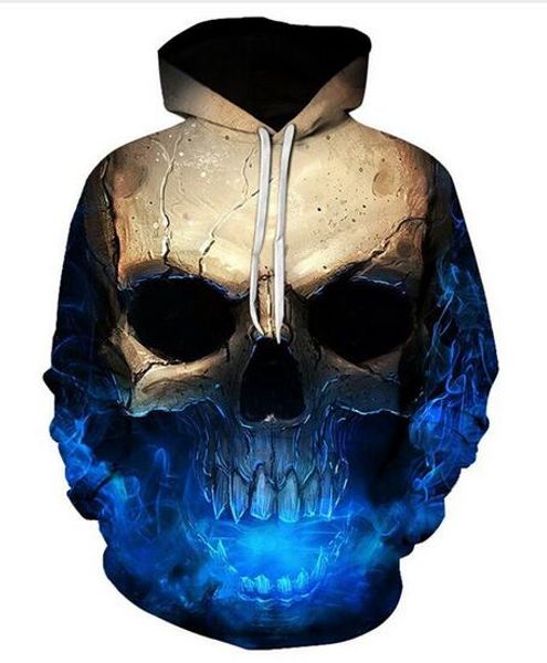 

new fashion man women designer perfect harajuku style skull 3d print long sleeve pocket hoodies casual sportswear r0393, Black