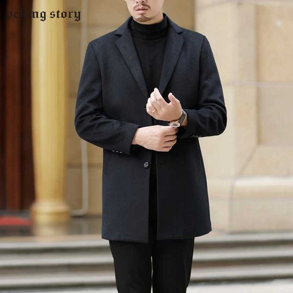 

peking story men winter casual style woolen jacket men single breasted turn-down collar jackets 50% off male wool & blends, Black