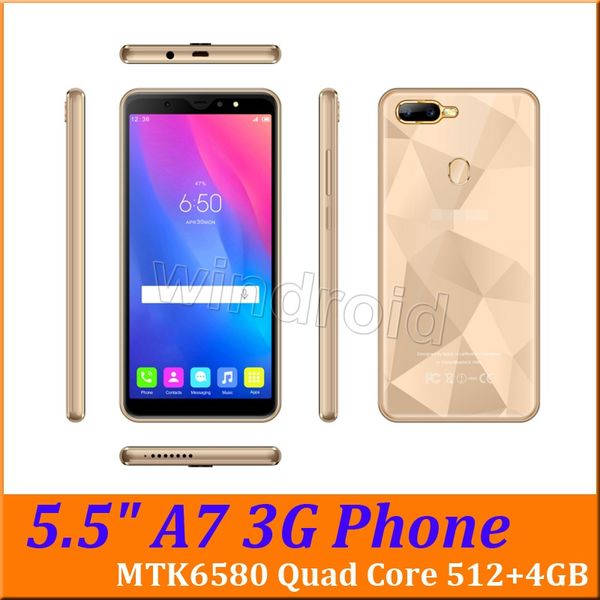 

5,5-дюймовый A7 Смарт-сотовый телефон MTK6580 Quad Core 512 4 ГБ Android 6,0 ​​3G WCDMA разблокирована Dual SIM Cam 5-мегапиксельная мобильная Жест пробуждения смартфон по DHL