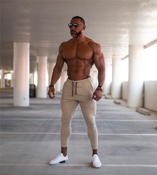 

fitness men cotton pants fashion sweatpant slim fit pencil sportwear trousers autumn long jogger pants, Black