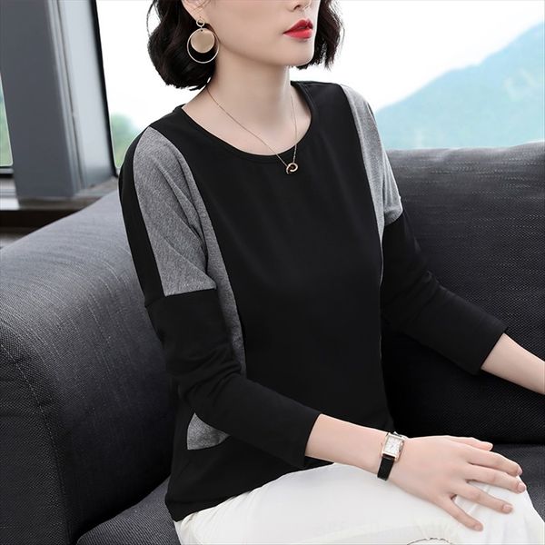 

european style t- women's long sleeve 2019 autumn women's middle-aged loose large size t-shirt base shirt, White