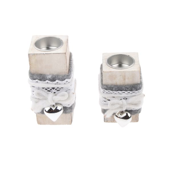 

2pcs rustic wooden tea light candle holder lace decoration wedding party