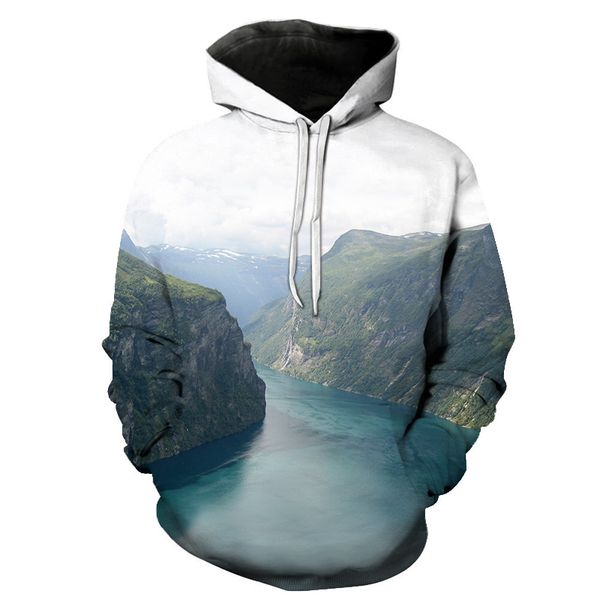 

new trees forest nature 3d printed hoodies mountain or sea scenery men women casual hooded sweatshirt coats christmas gift, Black