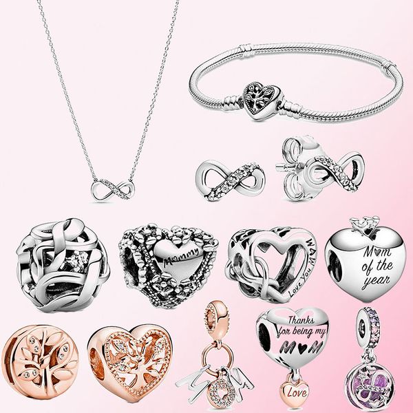 

pandora 2020 mother's day 925 sterling silver earrings chain necklace family heart shaped snake bracelet reflection tree clip weave star