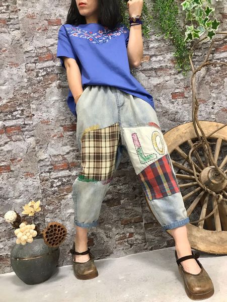 

shimmering blue cowboy loose version 7 minutes of pants female easy summer bk4723