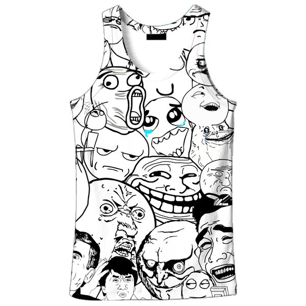 

2018 new fashion 3d men' rage comic print 9 size casual tankcustom-made print ing, White;black