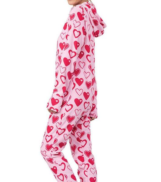 

heart home jumpsuits with feet women rompers printed warm soft homewear christmas valentine's day gift ljjo7210, Black;white