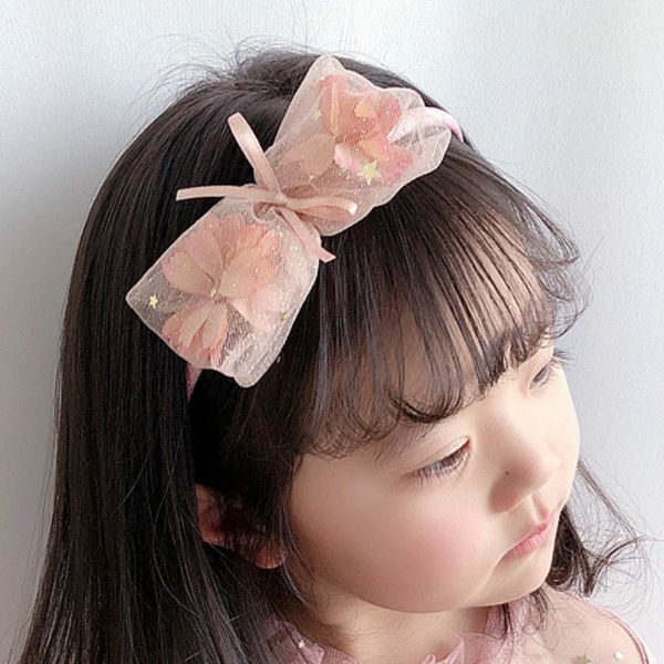 

korea style simple cute children headwear vacation style gauze flower children headbands for girl fashion hair accessories, Slivery;white