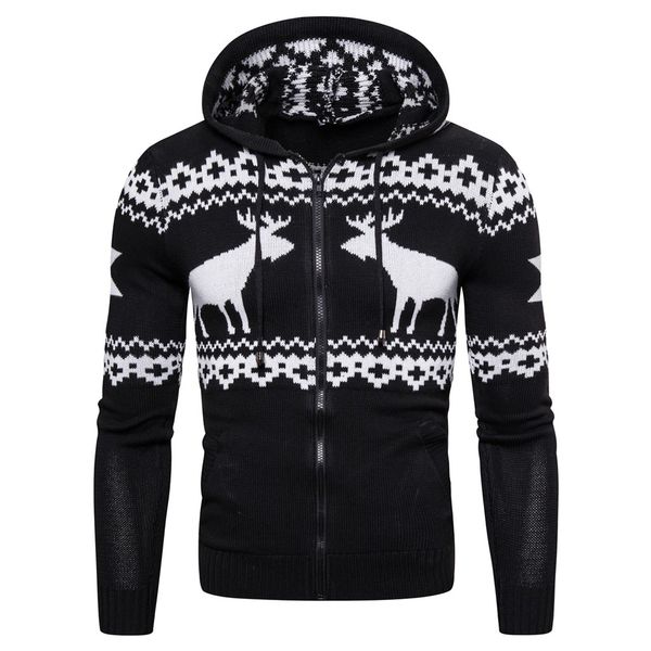 

men hooded christmas zipper casual long sleeve knitting sweaters blouse cardigan men erkek hirka pull homme hiver ropa, White;black
