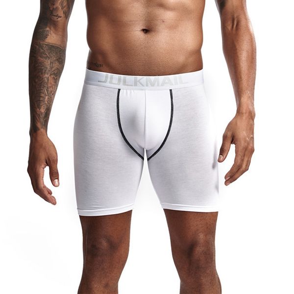 

jockmail boxer men underwear butt-enhancing padded trunk removable pad butt lift enlarge pouch long leg underpants, Black;white