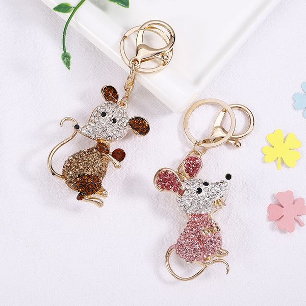 

new animal series mouse key chain girls bag cute ornaments exquisite colorful zircon metal pendant jewelry wholesale, Silver