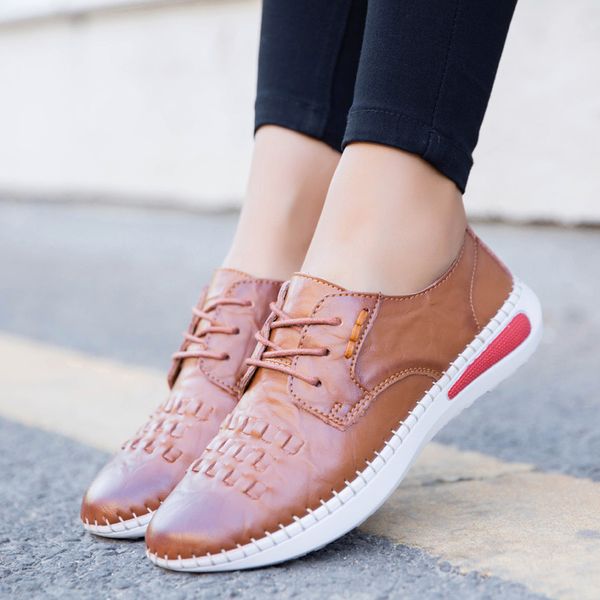 

Hand stitch Female Leather Shoes White Blue Brown Retro Style Casual Shoes High Quality Womens Dress Shoes