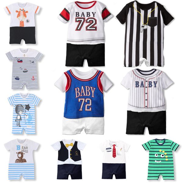 

summer baby boy girl clothes short romper fashion basketball uniform toddler kids print onesie baseball sport style jumpsuit infant outfits, White