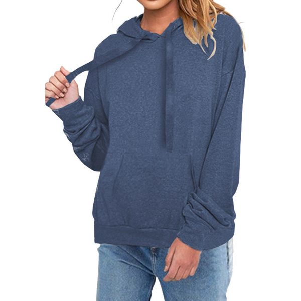 

2018 new fashion women solid sweatshirt femmes hoodies tethered hooded pocket long sleeved blouse youth female, Black