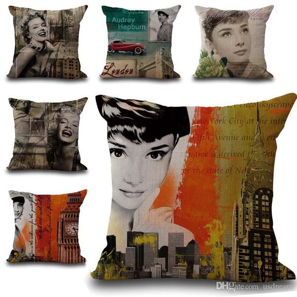 Celebrity Women Marilyn Monroe Audrey Hepburn Pillow Case Cushion
