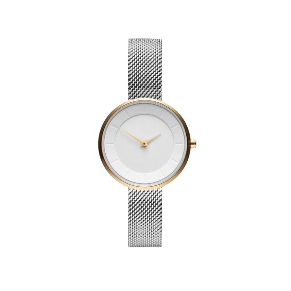 

new design simple female clock stainless steel female quartz watches, Slivery;brown