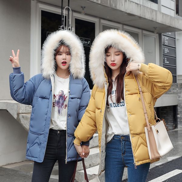 

2019 down cotton woman e. long fund cotton-padded clothes sisters dress ins loose coat, Tan;black