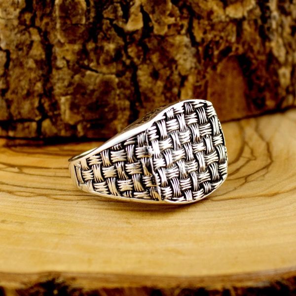

925 sterling silver woven texture ring for men, Golden;silver