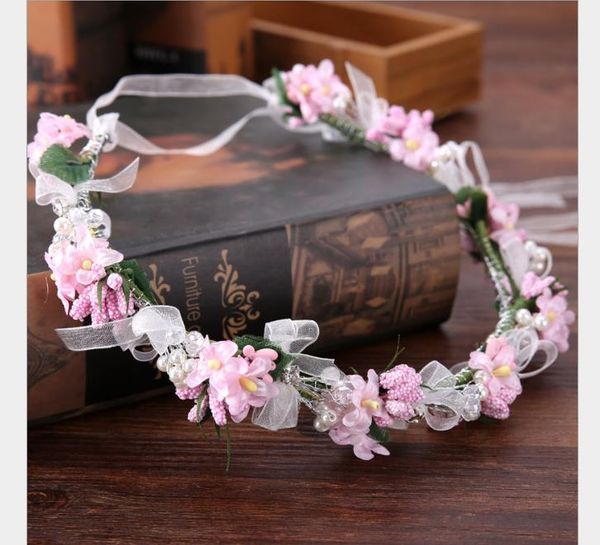 

bride's headdress pink ring corolla bride's hair ornament modeling accessories simulated flower hair belt, Slivery;golden