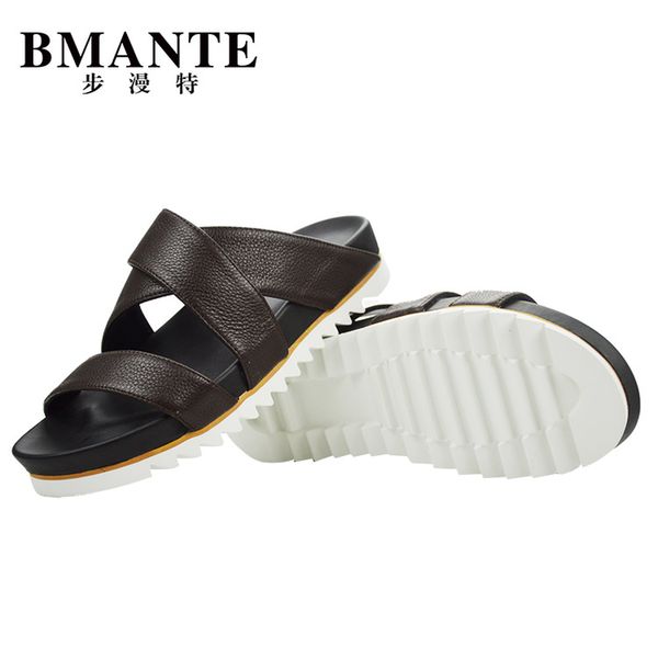 

korean fashion men's suede leather casual slippers leather bmante, Blue;gray