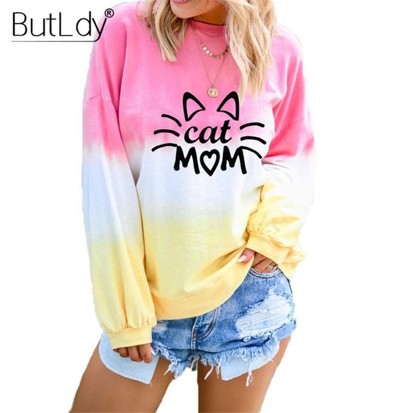 

cat mom rainbow o-neck sweatshirt women autumn winter 2019 selling pullovers hoodies ladies long sleeve female sweatshirts, Black