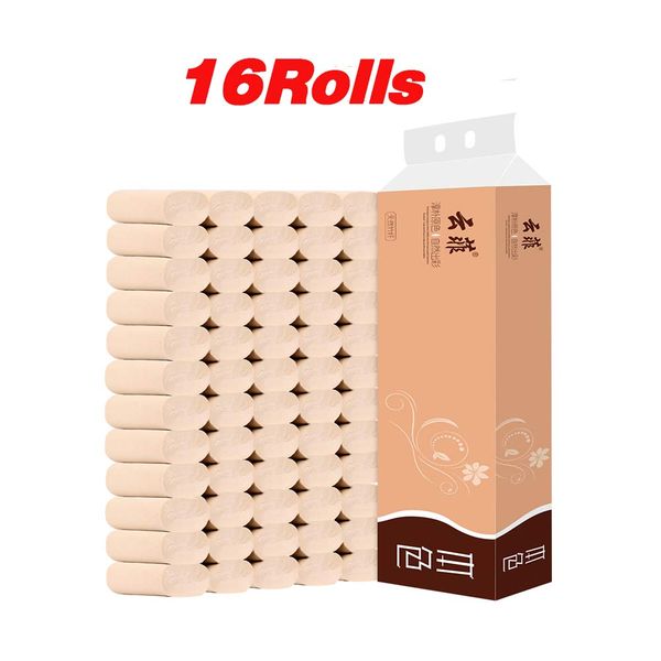 

16 rolls of natural color coreless roll paper toilet tissue family affordable paper towel whole box wholesale household toil