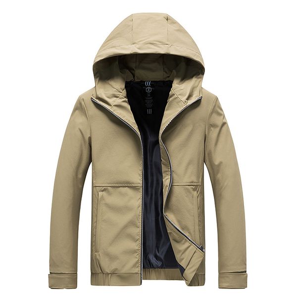 

spring autumn fashionable casual men's jackets long sleeve hooded coat full zipper cardigan pocket khaki male outwear clothing, Black;brown
