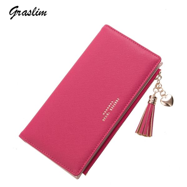 

2019 wallet female for coins cute tassel women long leather women wallets zipper purses portefeuille wallet female purse clutch, Red;black